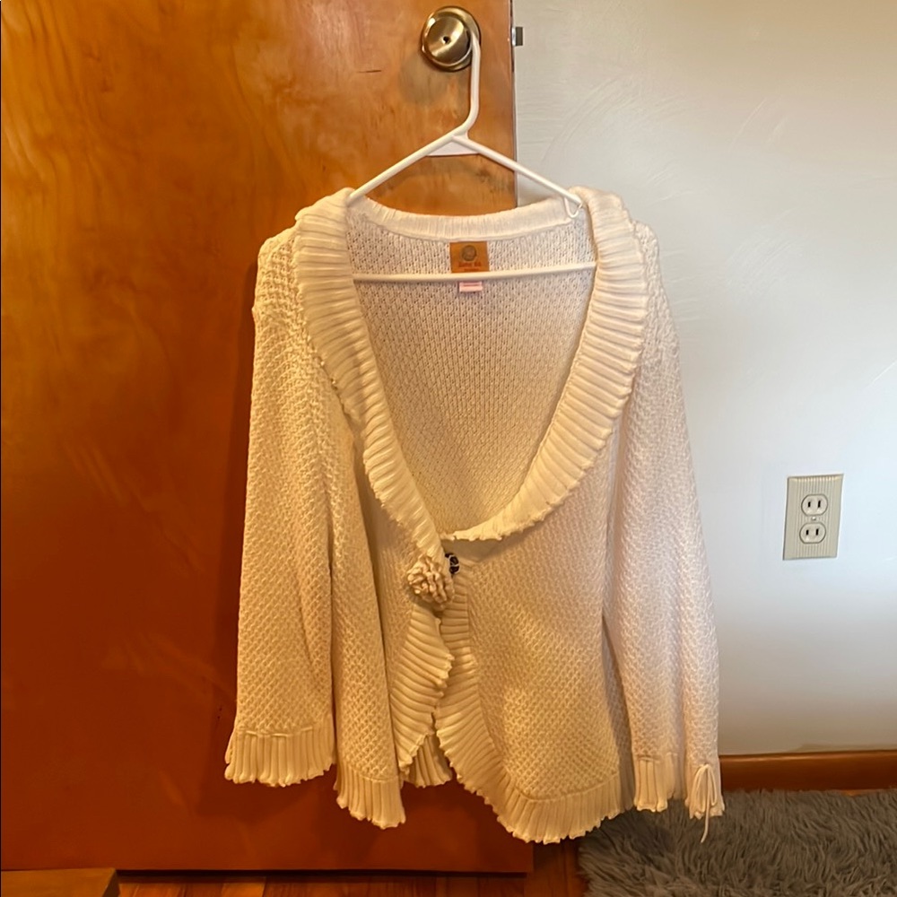 White Sweater with Ruffle Trim